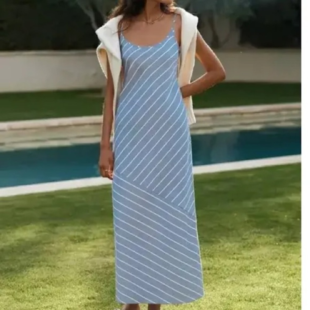 Jenni Kayne Light Blue and White Striped Sleeveless Maxi Dress